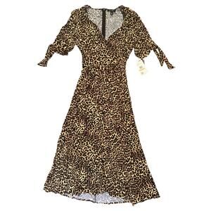 NWT Jessica Simpson Cecilia Rosette Leopard Print Ruffle-Hem Midi Dress Small